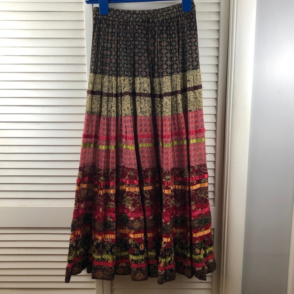Boho multicolor prairie skirt w/ribbon & mirror!